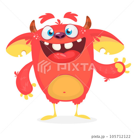 Funny cartoon smiling monster creature. Halloween Illustration of happy alien character. Vector isolated Funny cartoon smiling monster creature. Halloween Illustration of happy alien character. Vector isolated 105712122