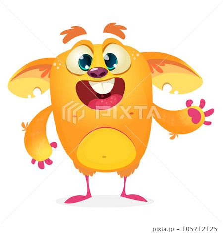 Funny cartoon smiling monster creature. Halloween Illustration of happy alien character. Vector isolated Funny cartoon smiling monster creature. Halloween Illustration of happy alien character. Vector isolated 105712125