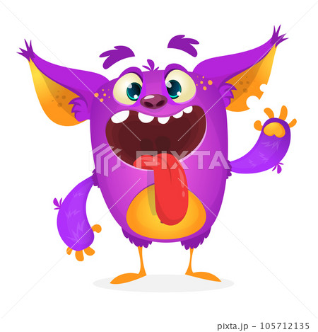 Funny cartoon smiling monster creature. Halloween Illustration of happy alien character. Vector isolated Funny cartoon smiling monster creature. Halloween Illustration of happy alien character. Vector isolated 105712135