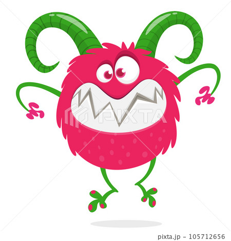 Funny cartoon smiling monster creature. Halloween Illustration of happy alien character. Vector isolated Funny cartoon smiling monster creature. Halloween Illustration of happy alien character. Vector isolated 105712656