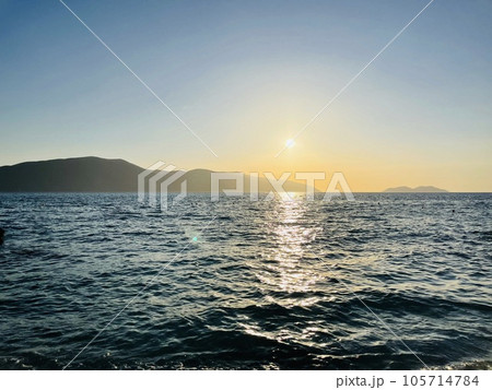 Scenic sunset over Ioninan sea in Vlore Albania . Scenic sunset over Ioninan sea in Vlore Albania . 105714784