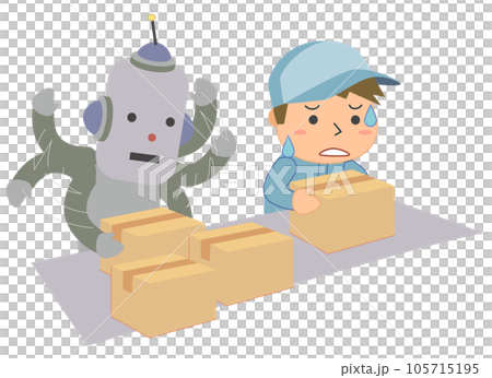 A male worker who can't keep up with the fast robot A male worker who can't keep up with the fast robot 105715195