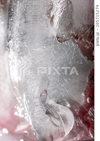 Transparent white ice with flowers frozen in it. Transparent white ice with flowers frozen in it. 105715274