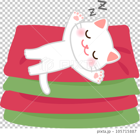 A cat sleeping on its back on a cushion A cat sleeping on its back on a cushion 105715887