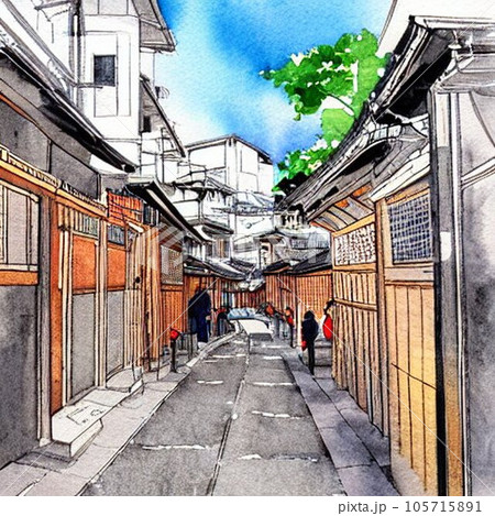 ふるさと納税 Amazon.co.jp: 「京都の路地裏」 手描き 油絵 風景