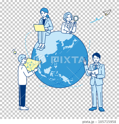 地球與商業人全球化形象插畫素材 地球與商業人全球化形象插畫素材 105715958