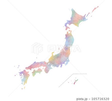 手書きで書いた日本地図の緑色の水彩画イラスト 105716320