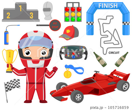 Set of formula racing car elements Set of formula racing car elements 105716859