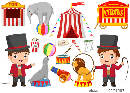 Cute tamer cartoon with circus elements 105716874