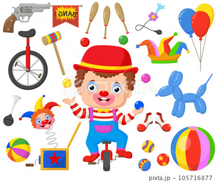 Cute joker with set of clown elements 105716877