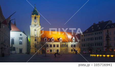 Night illumination of Main Square in center of Bratislava Night illumination of Main Square in center of Bratislava 105716941