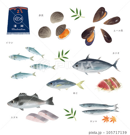 いろいろな魚の水彩風イラストセット（2） 105717139