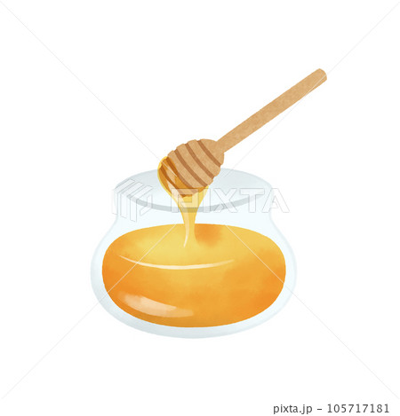 蜂蜜スティックと蜂蜜ビンの水彩風イラスト 105717181