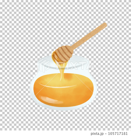蜂蜜スティックと蜂蜜ビンの水彩風イラスト 105717181