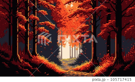 Autumn forest landscape, AI generated 8 bit...のイラスト素材 [105717415] - PIXTA