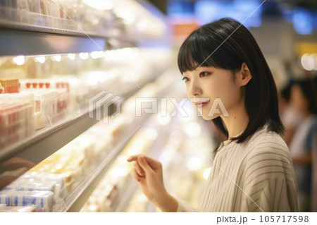 ドラッグストアで買い物をしている日本人女性「AI生成画像」 105717598