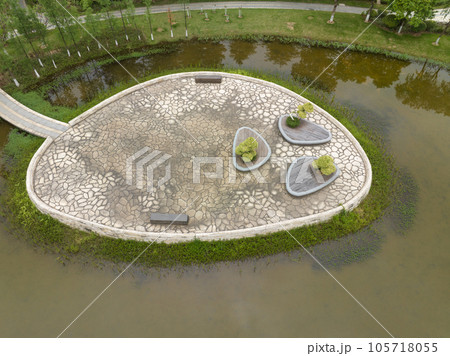 Aerial view of beautiful park in spring, China 105718055