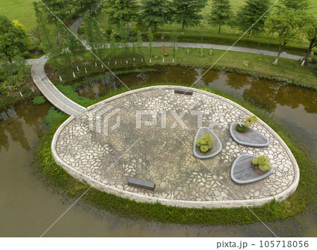 Aerial view of beautiful park in spring, China 105718056