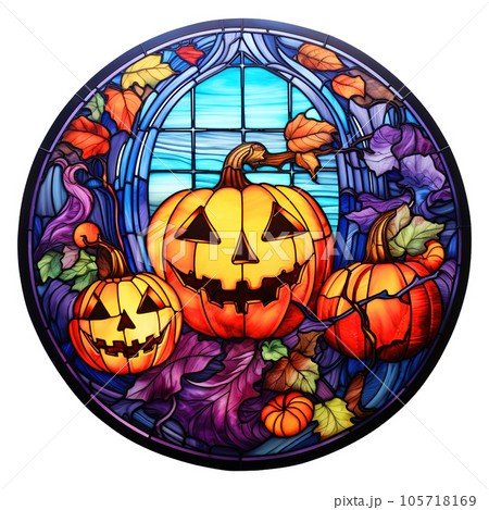 Scary Pumpkin Stained Glass Window Colorfulのイラスト素材