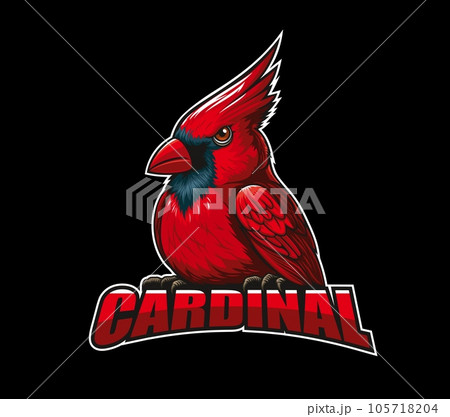 Generative ai, generated red cardinal bird mascot. Isolated emblem represents strength and loyalty for brand. With its striking red plumage, it symbolizing team spirit, passion and determination Generative ai, generated red cardinal bird mascot. Isolated emblem represents strength and loyalty for brand. With its striking red plumage, it symbolizing team spirit, passion and determination 105718204
