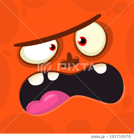 Funny cartoon monster face.  Illustration of cute and happy monster expression. Halloween design. Great for party decoration 105719378