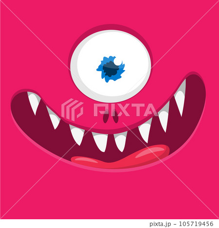 Funny cartoon monster face. Illustration of cute and happy alien creature expression 105719456
