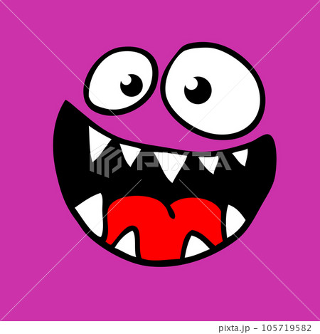 Funny cartoon monster face. Illustration of cute and happy alien creature expression Funny cartoon monster face. Illustration of cute and happy alien creature expression 105719582