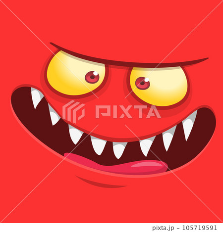 Funny cartoon monster face. Illustration of cute and happy alien creature expression 105719591