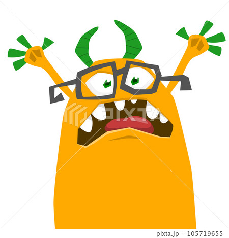 Funny cartoon smiling  monster character. Illustration of cute and happy mythical alien creature. Halloween design 105719655