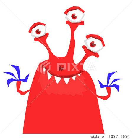 Funny cartoon smiling  monster character. Illustration of cute and happy mythical alien creature. Halloween design 105719656