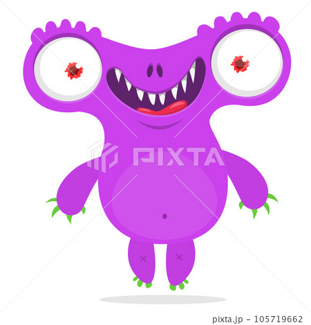 Funny cartoon smiling  monster character. Illustration of cute and happy mythical alien creature. Halloween design 105719662