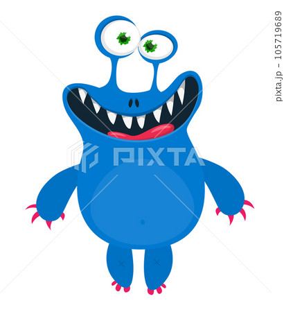 Funny cartoon smiling  monster character. Illustration of cute and happy mythical alien creature. Halloween design 105719689