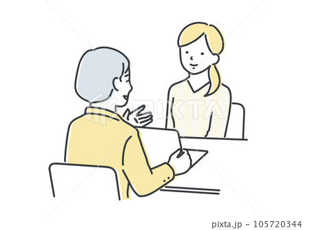 担当者の説明を聞く若い女性 担当者の説明を聞く若い女性 105720344