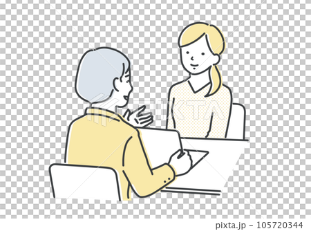 担当者の説明を聞く若い女性 担当者の説明を聞く若い女性 105720344