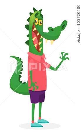 Cartoon funny and happy crocodile wearing modern fancy style clothes 105720486