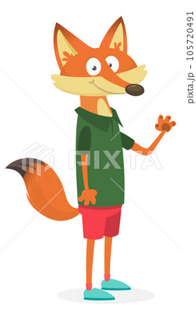 Cartoon funny and happy fox wearing modern fancy style clothes. Vector illustration isolated. Cartoon funny and happy fox wearing modern fancy style clothes. Vector illustration isolated. 105720491
