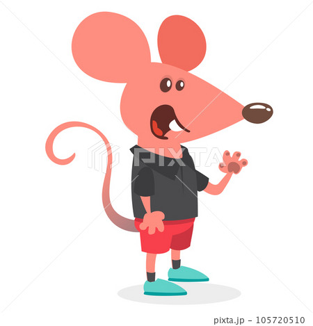 Cartoon funny and happy mouse or rat wearing modern fancy style clothes. Vector illustration isolated 105720510