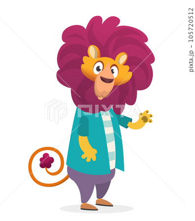 Cartoon funny and happy lion wearing modern fancy style clothes. Vector illustration isolated Cartoon funny and happy lion wearing modern fancy style clothes. Vector illustration isolated 105720512