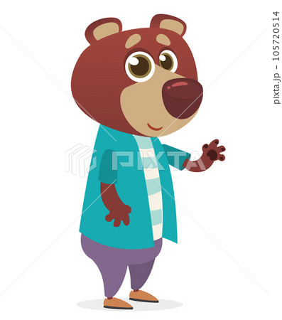 Cartoon funny and happy grizzly bear wearing modern fancy style clothes. Vector illustration isolated. Cartoon funny and happy grizzly bear wearing modern fancy style clothes. Vector illustration isolated. 105720514