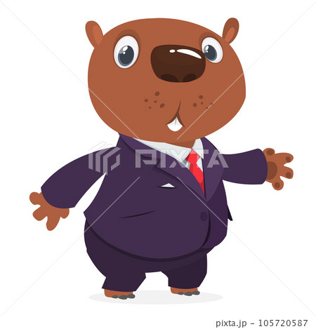 Cartoon funny beaver wearing toxedo or business suit.  Vector illustration 105720587