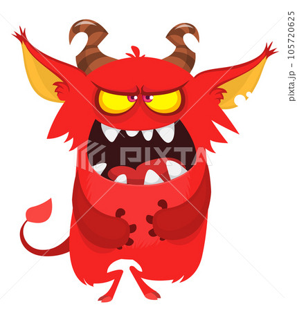 Funny cartoon devil character. Illustration of cute and happy alien. Halloween vector design isolated 105720625