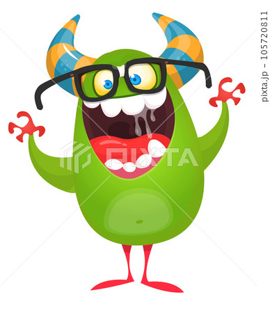 Funny cartoon monster character. Illustration of cute and happy alien. Halloween vector design isolated 105720811