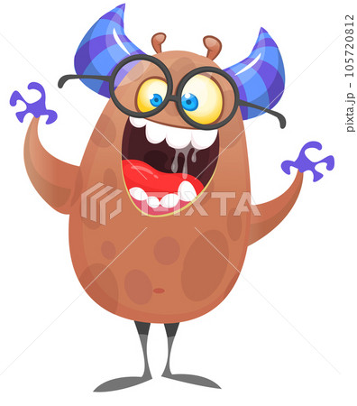 Funny cartoon monster character. Illustration of cute and happy alien. Halloween vector design isolated 105720812