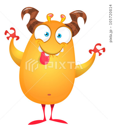 Funny cartoon monster character showing tongue. Illustration of cute and happy alien. Halloween vector design isolated 105720814