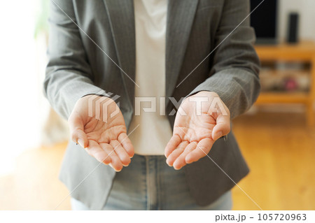 両手を差し出すスーツの女性 両手を差し出すスーツの女性 105720963