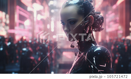 サイバーパンクな近未来の女性ロボット cyberpunk lady android AI生成画像 105721472