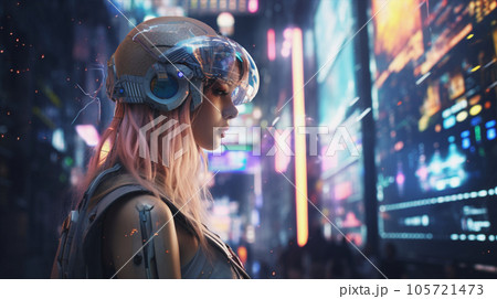 サイバーパンクな近未来の女性とガジェット cyberpunk lady AI生成画像 105721473