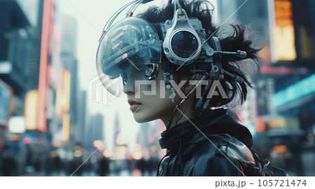 サイバーパンクな近未来の女性とガジェット cyberpunk lady AI生成画像 105721474