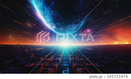 街に迫る隕石 virtual image of meteorite on city AI生成画像 105721478