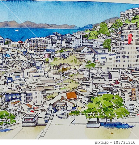 尾道の街 水彩画 尾道の街 水彩画 105721516